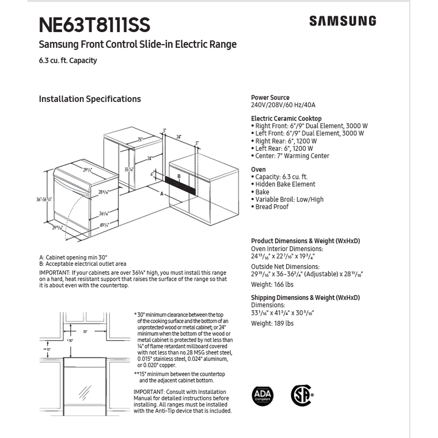 6.3-Cu. Ft. Samsung Smart Electric Slide-In Range