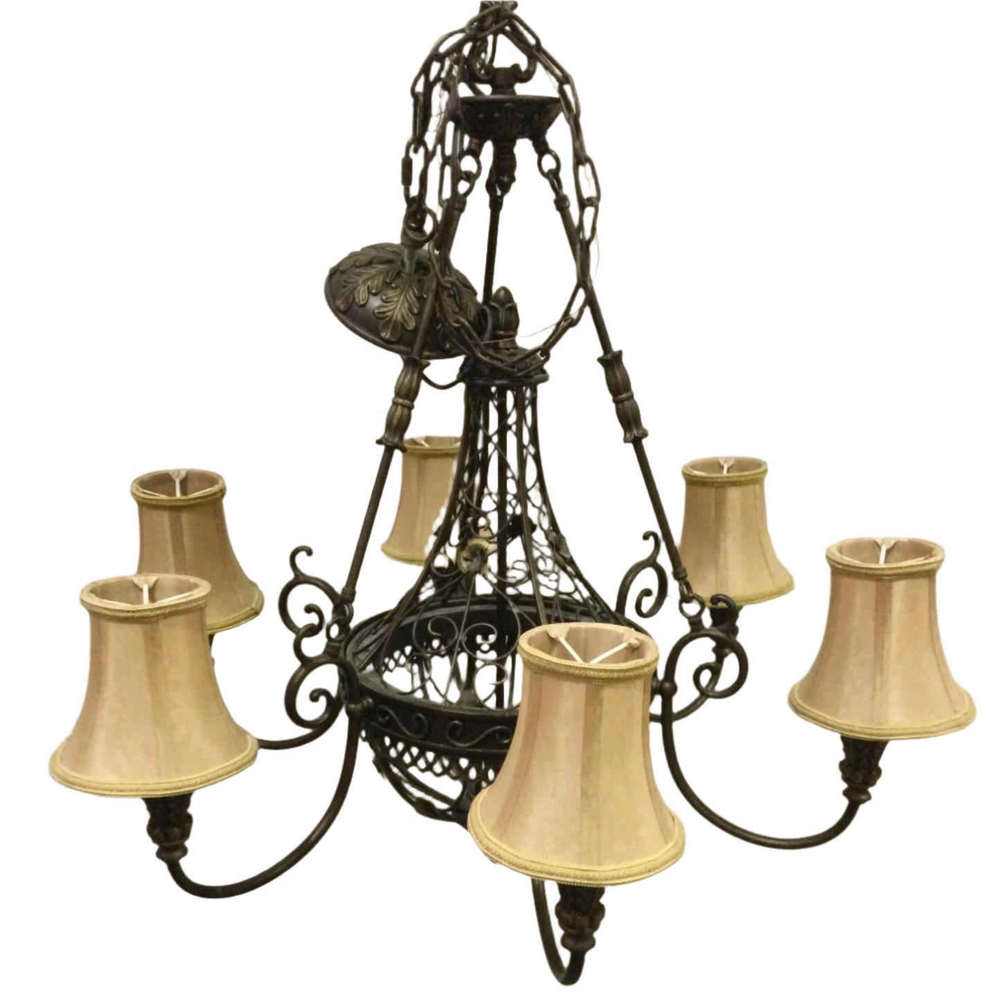 6-Light Antique Bronze Chandelier with Fabric Shades