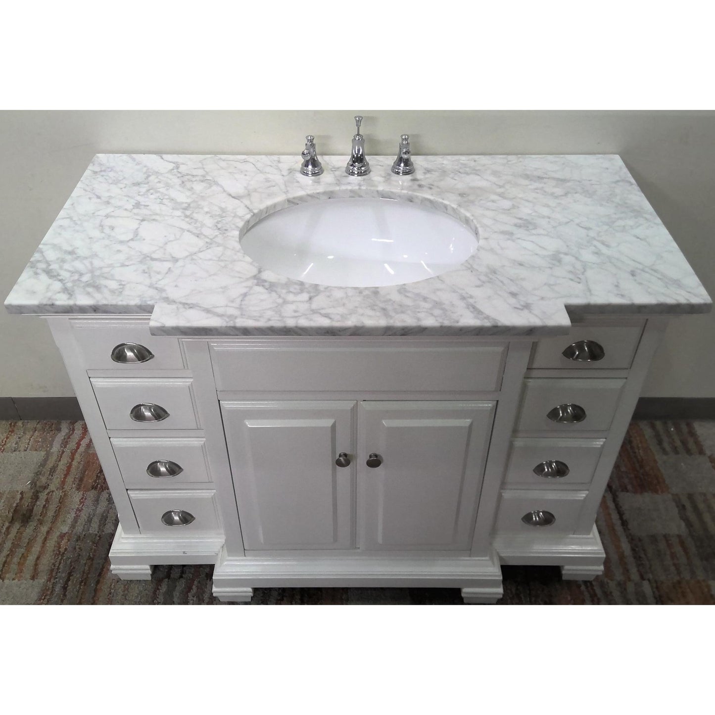 46" White Vanity with Marble Top