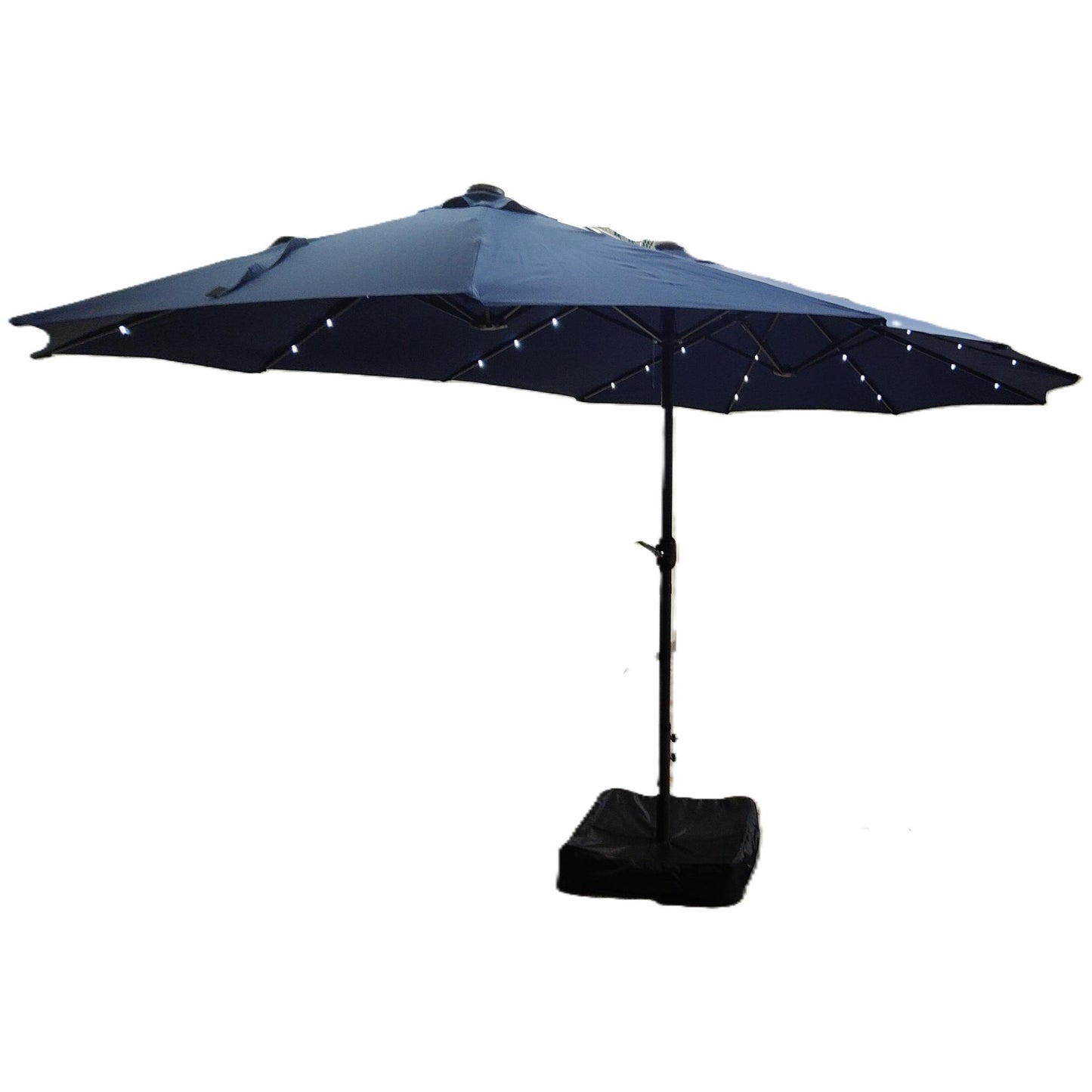 15 Foot Blue Patio Umbrella with Solar Lights