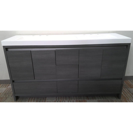 60" Gray Double Sink Vanity with White Cultured Marble Top