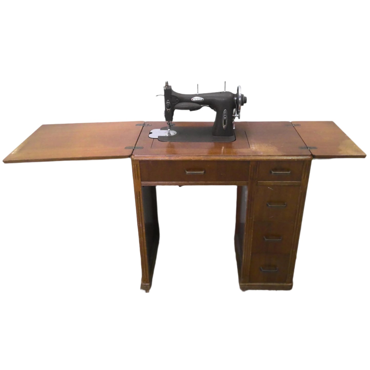 Table with Rotary Sewing Machine, front with top open