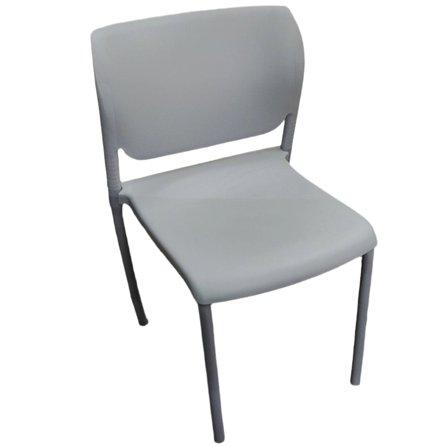 Armless Gray Stack Chair, front left