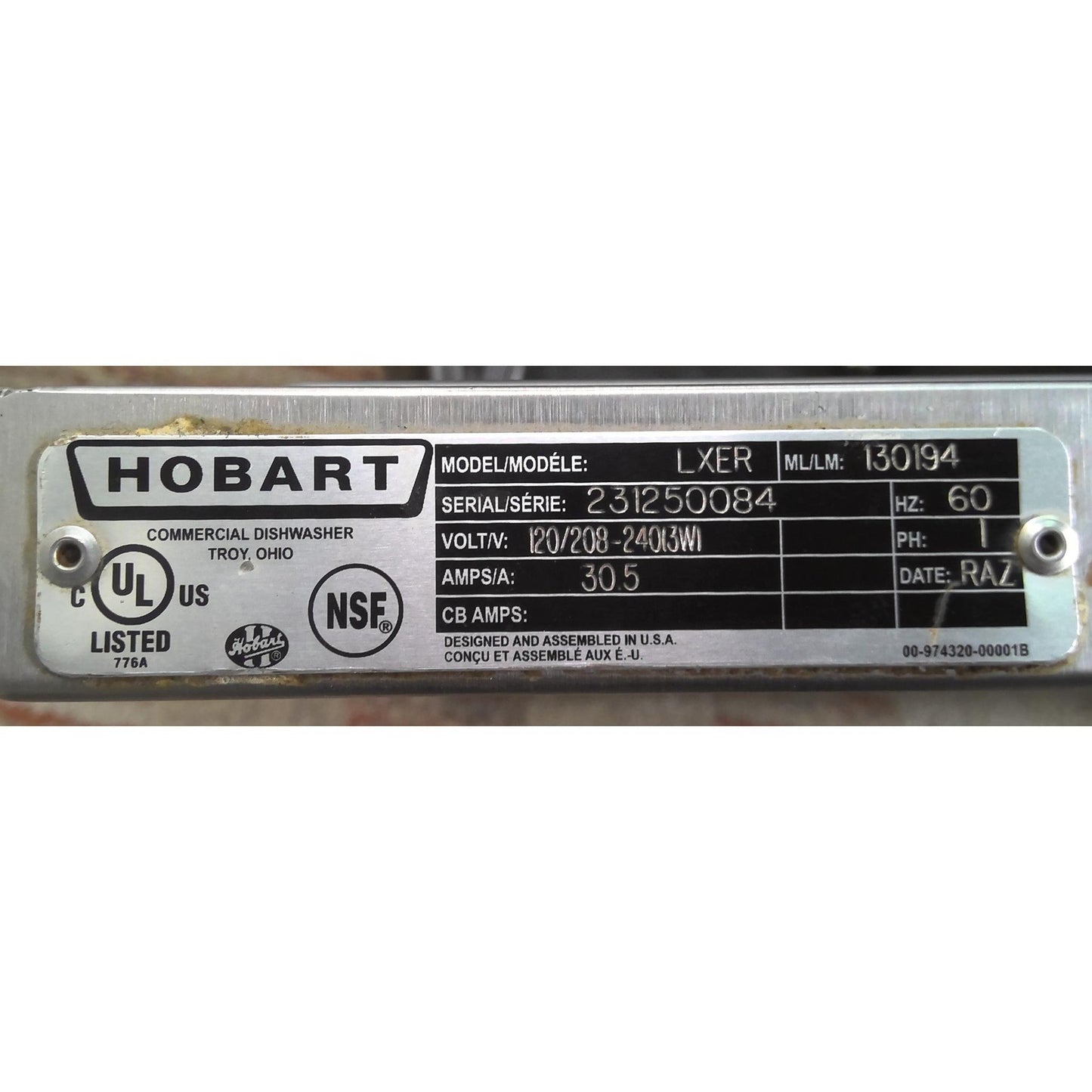 Hobart LXER Advansys High Temp Unercounter Commercial Dishwasher
