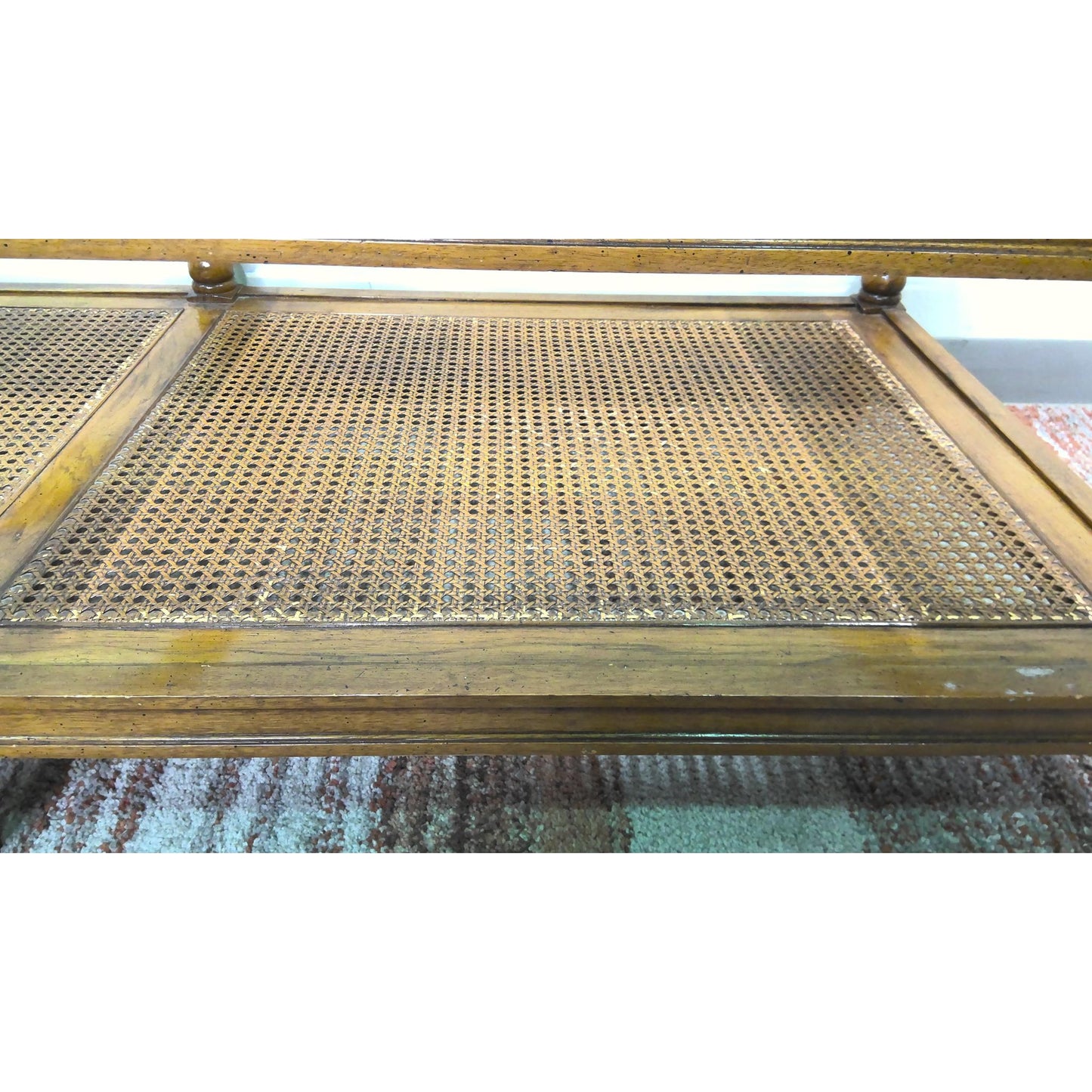 Glass-Top Coffee Table with Cane Shelf