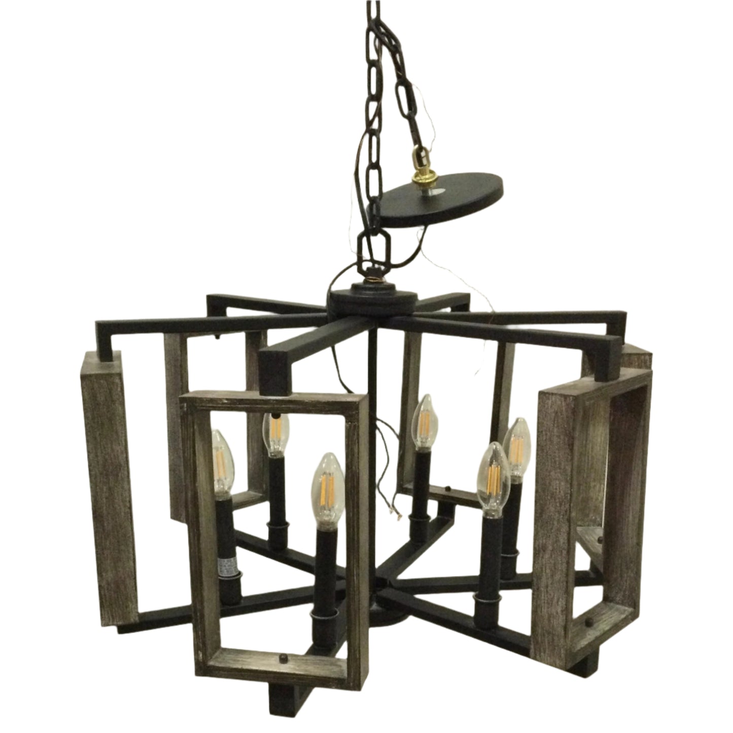 6-Light Aged Bronze Chandelier with Wood Accents