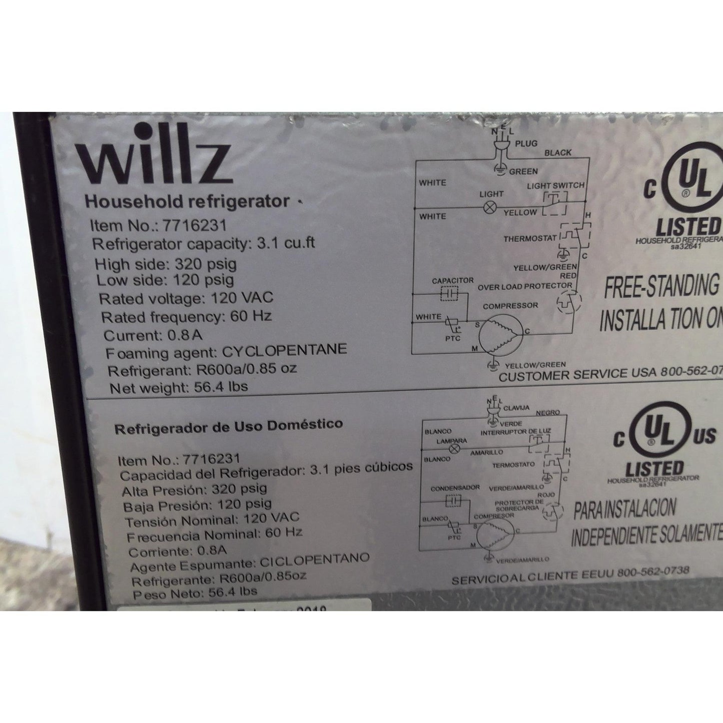 Willz 3.1 Cu.Ft. Refrigerator