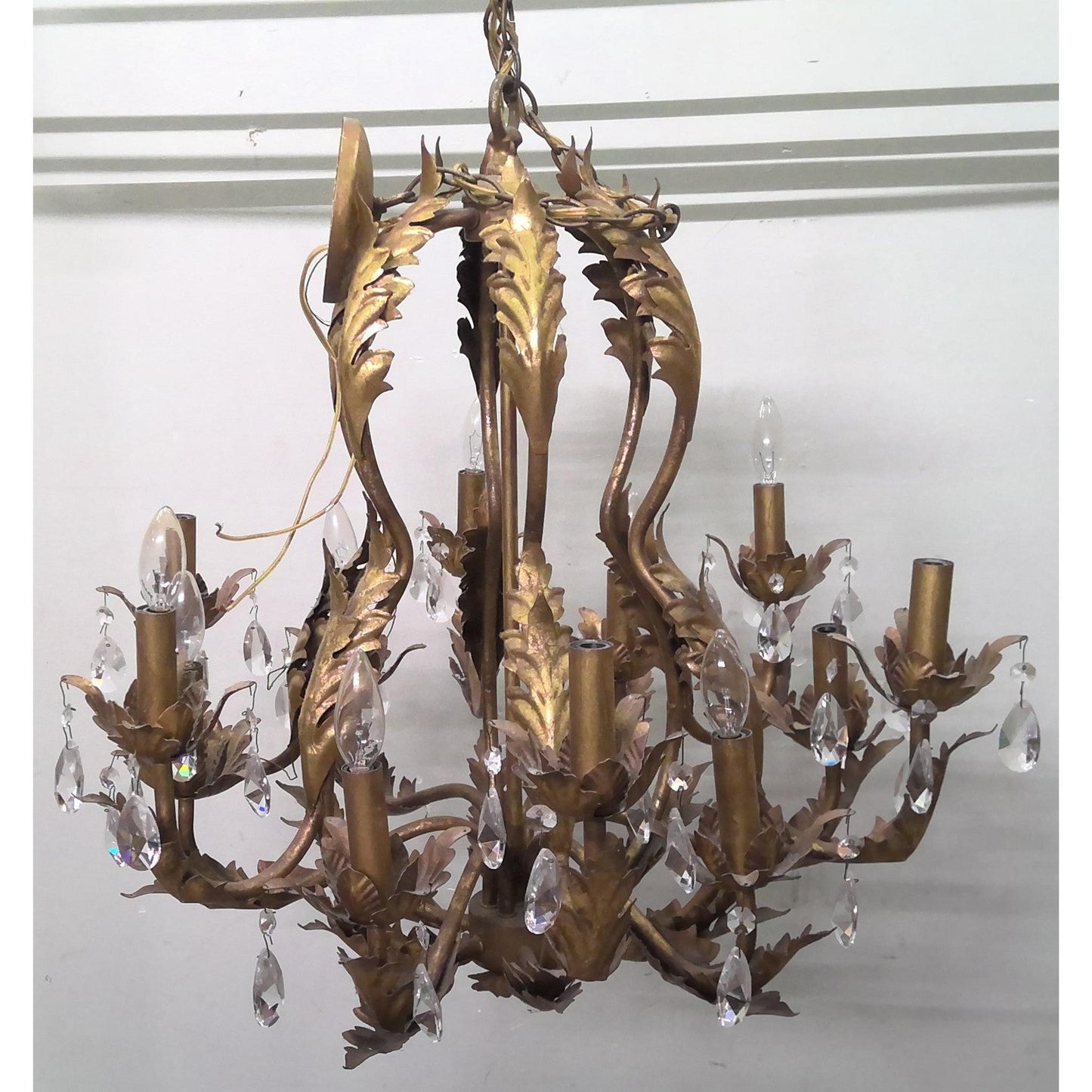Ornate Leaf Chandelier with Crystals