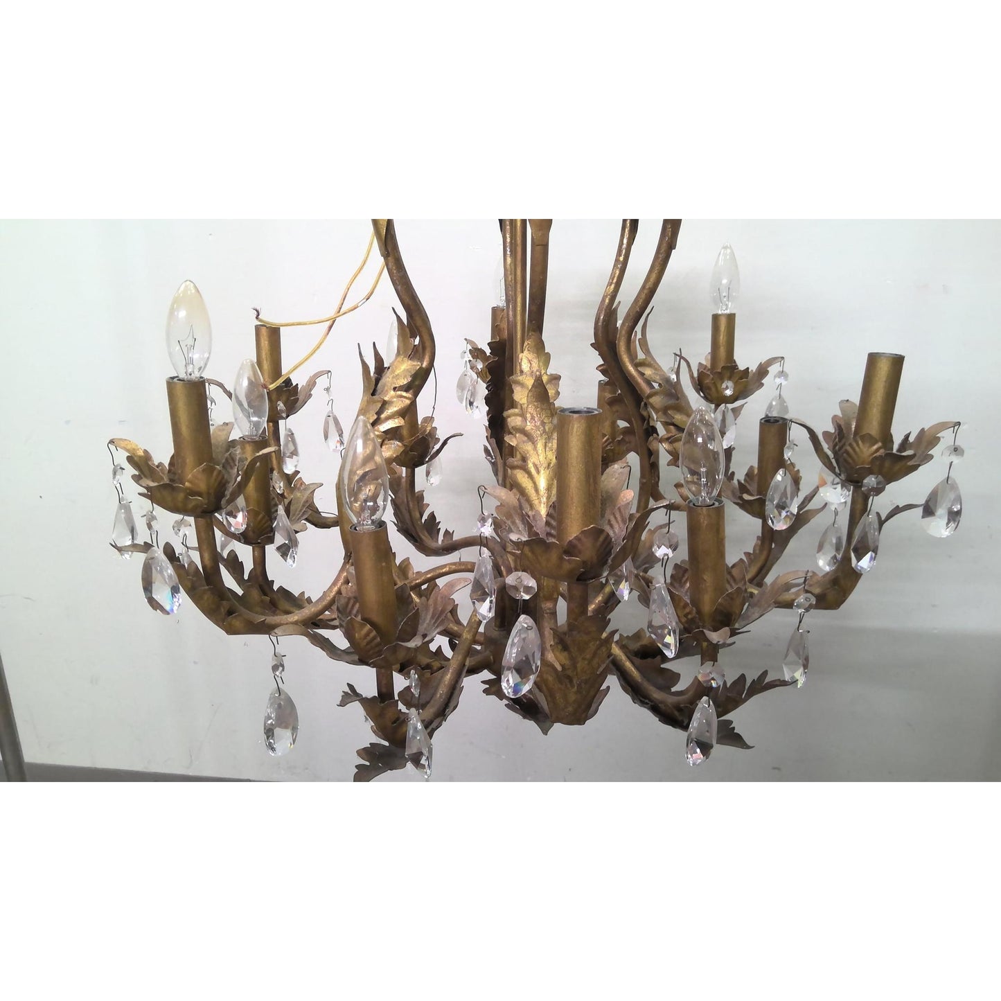 Ornate Leaf Chandelier with Crystals