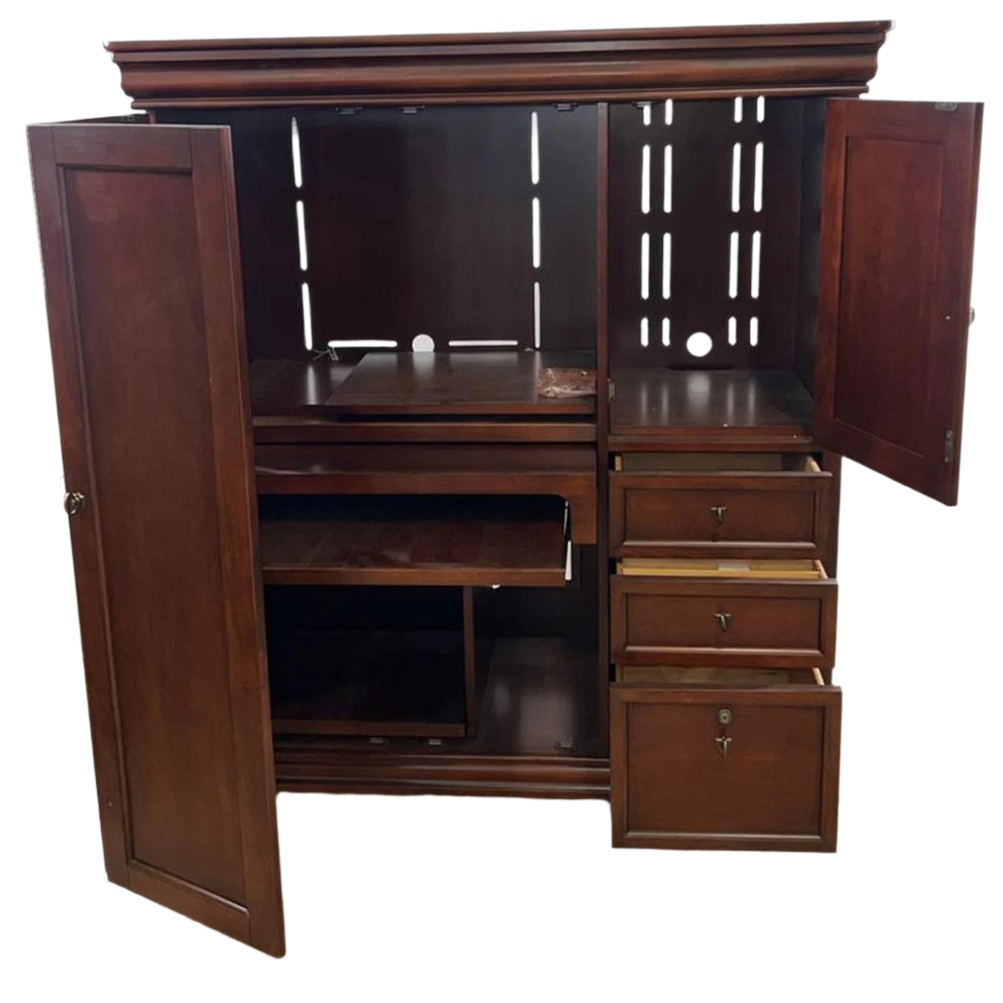 55" Cherry Wood Computer Armoire