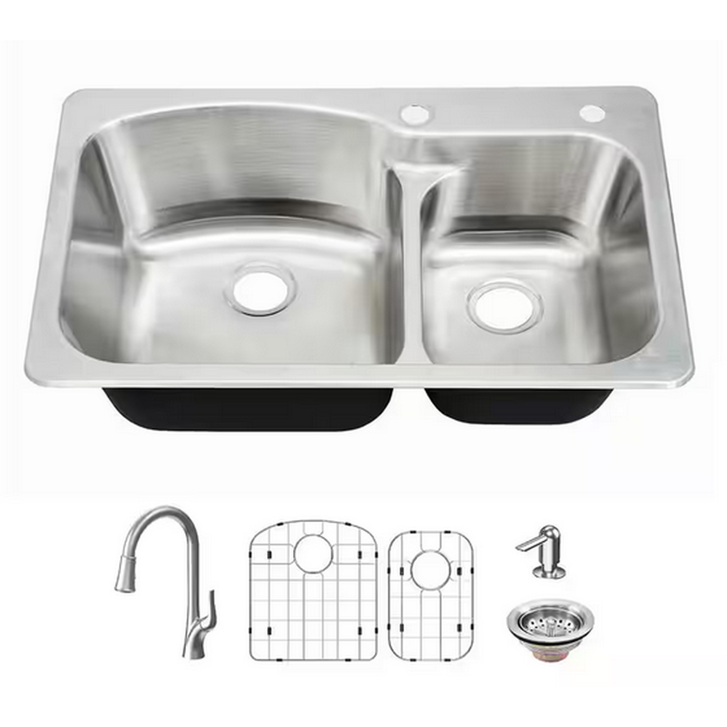 33" Double-Bowl 18-Gauge Stainless-Steel Sink with Pull-Down Faucet