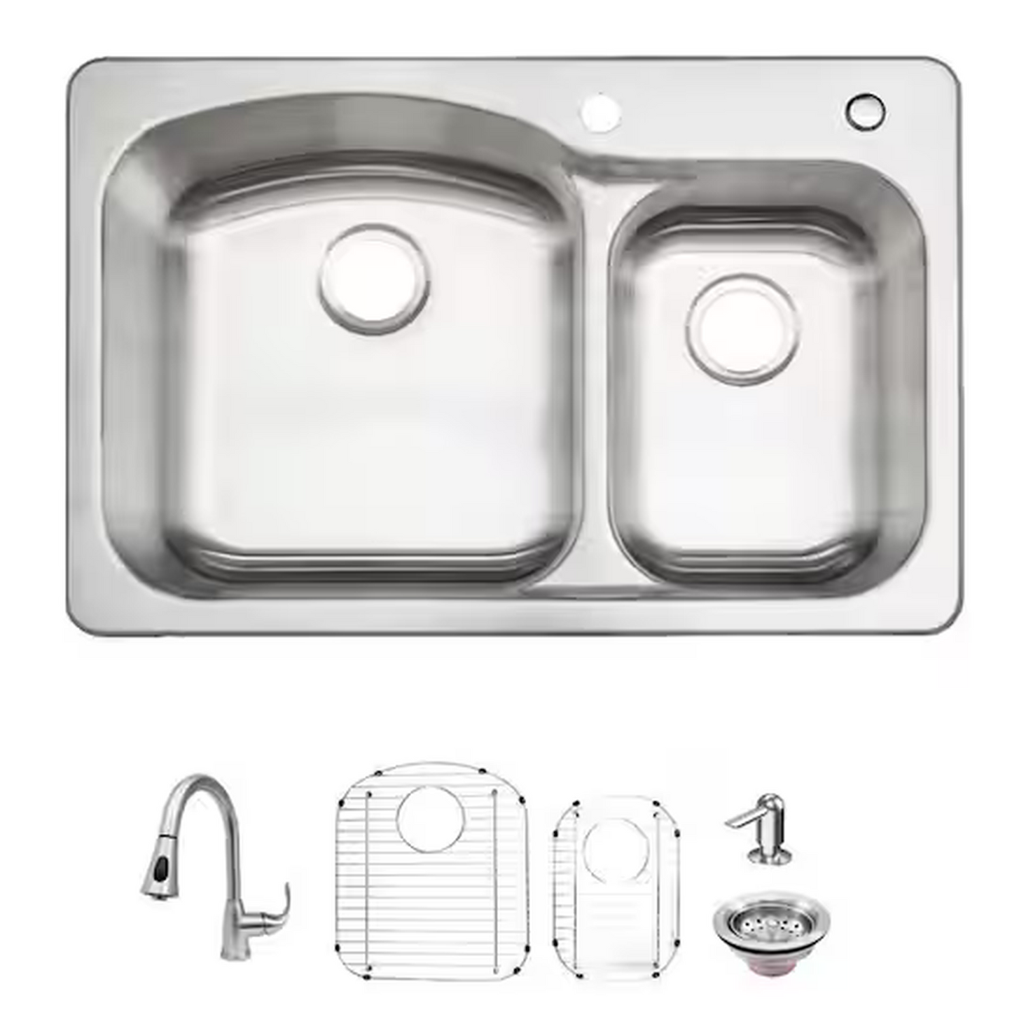 33" Double-Bowl 18-Gauge Stainless-Steel Sink with Pull-Down Faucet