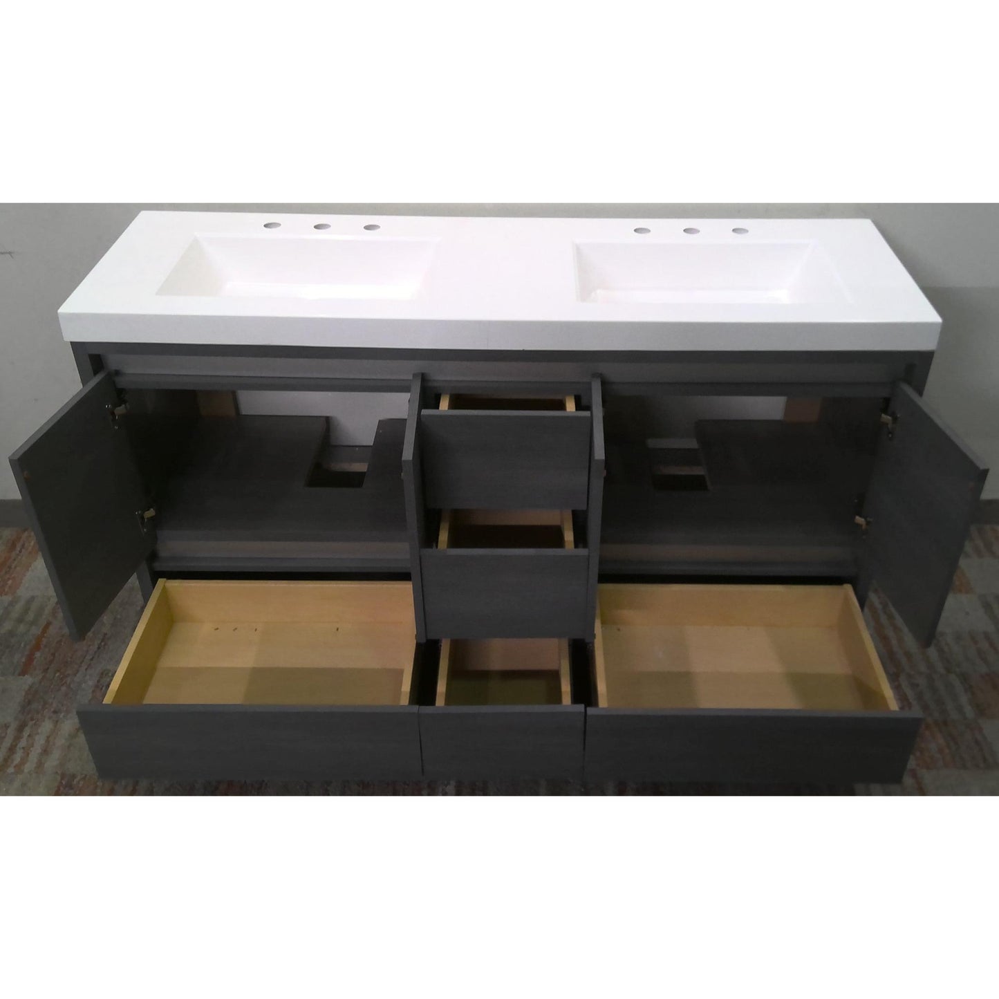 60" Gray Double Sink Vanity with White Cultured Marble Top