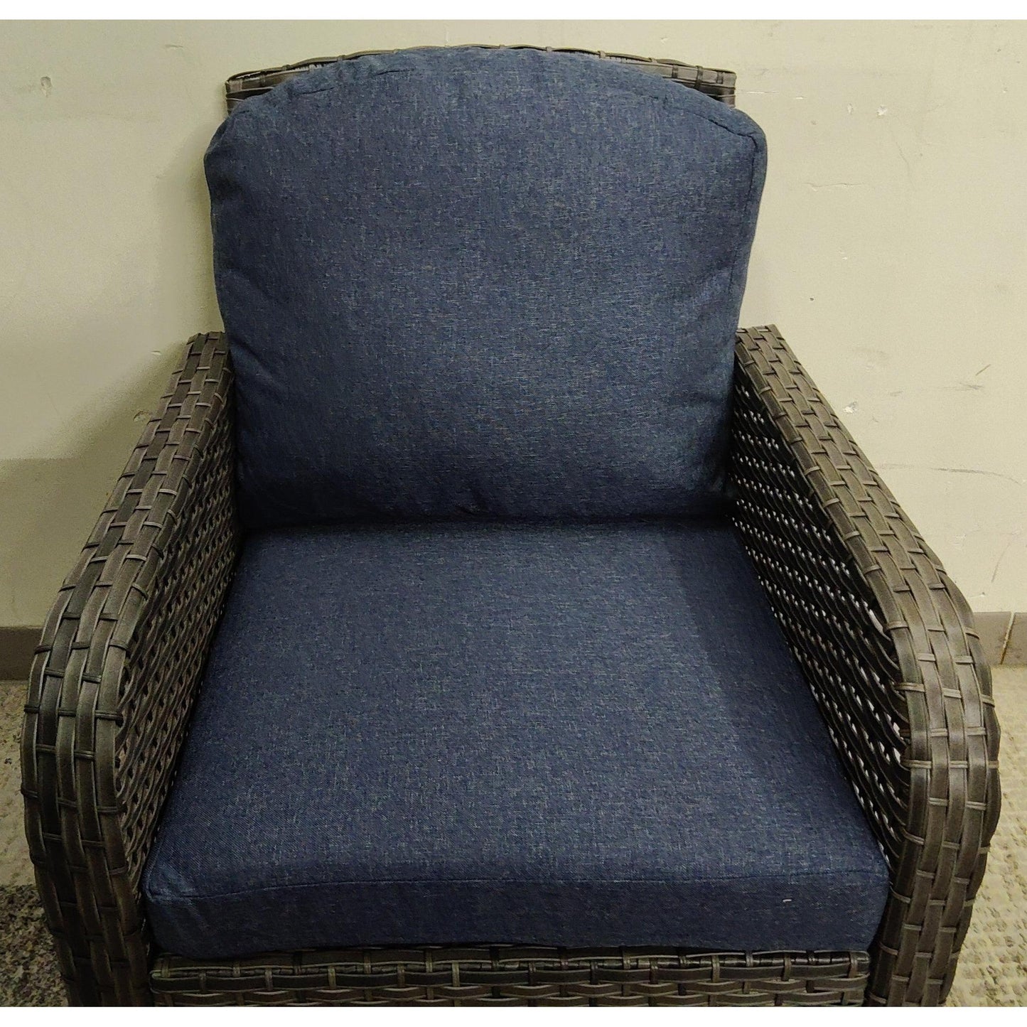 Rattan Patio Armchair with Blue Cushions