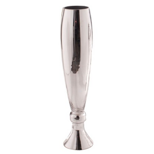 Large Fluted Hand-Blown Silver Glass Vase