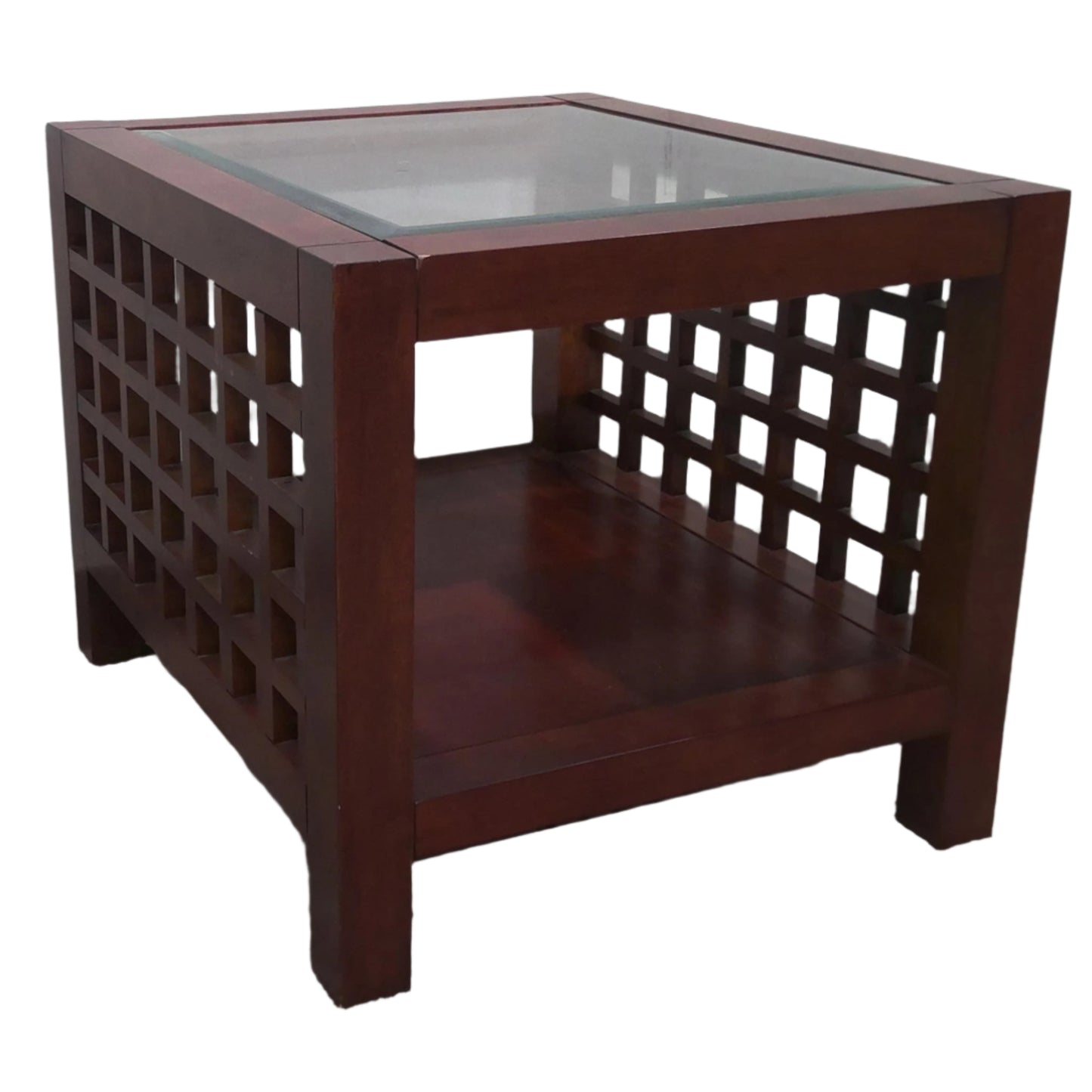 Wooden Glass-Top End Table