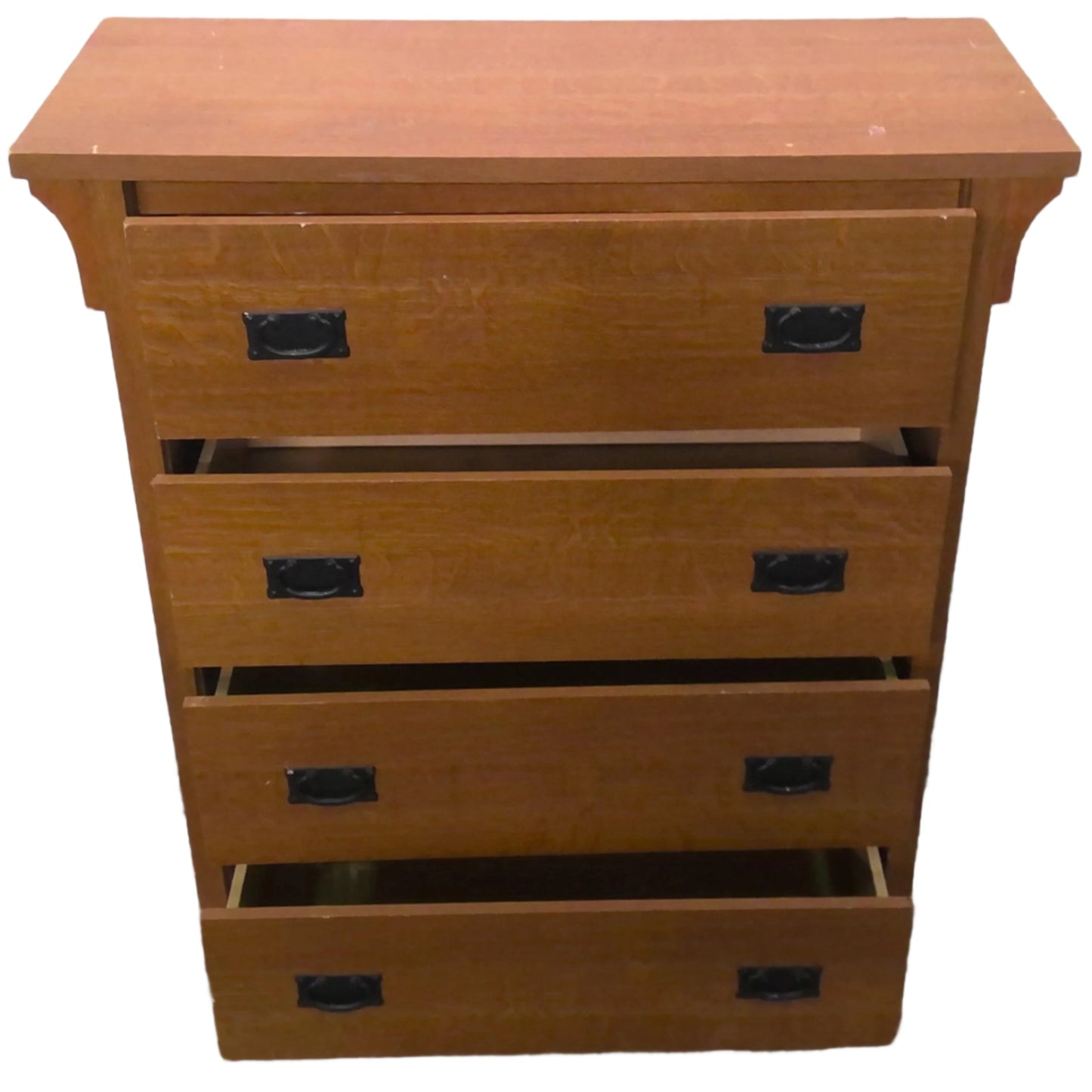 Mission-Style 4-Drawer Dresser, front with drawers extended