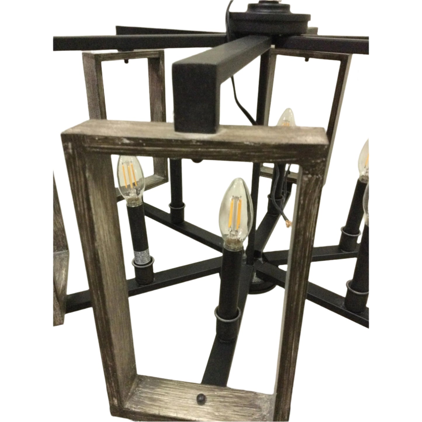 6-Light Aged Bronze Chandelier with Wood Accents