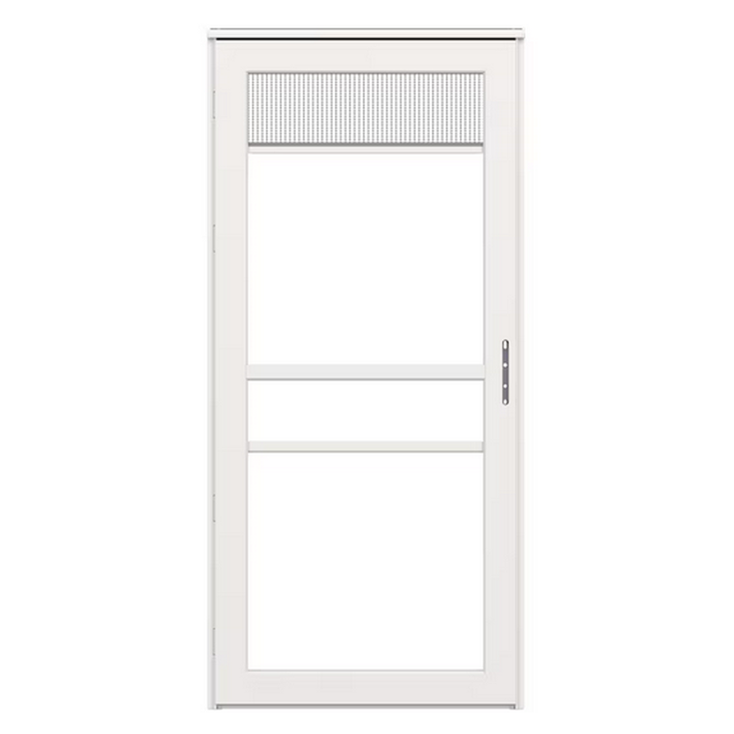 Split Fullview 36-in x 81-in White Linen Aluminum Right-hand Outswing/Left Hinge Storm Door with Retractable Screen