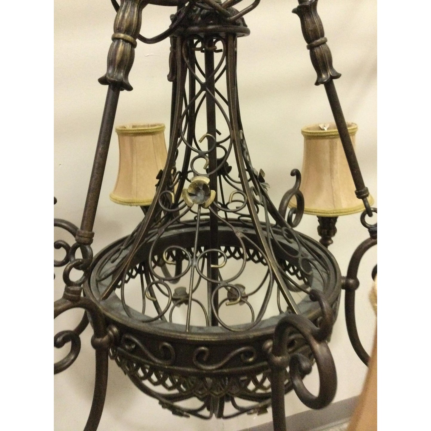 6-Light Antique Bronze Chandelier with Fabric Shades