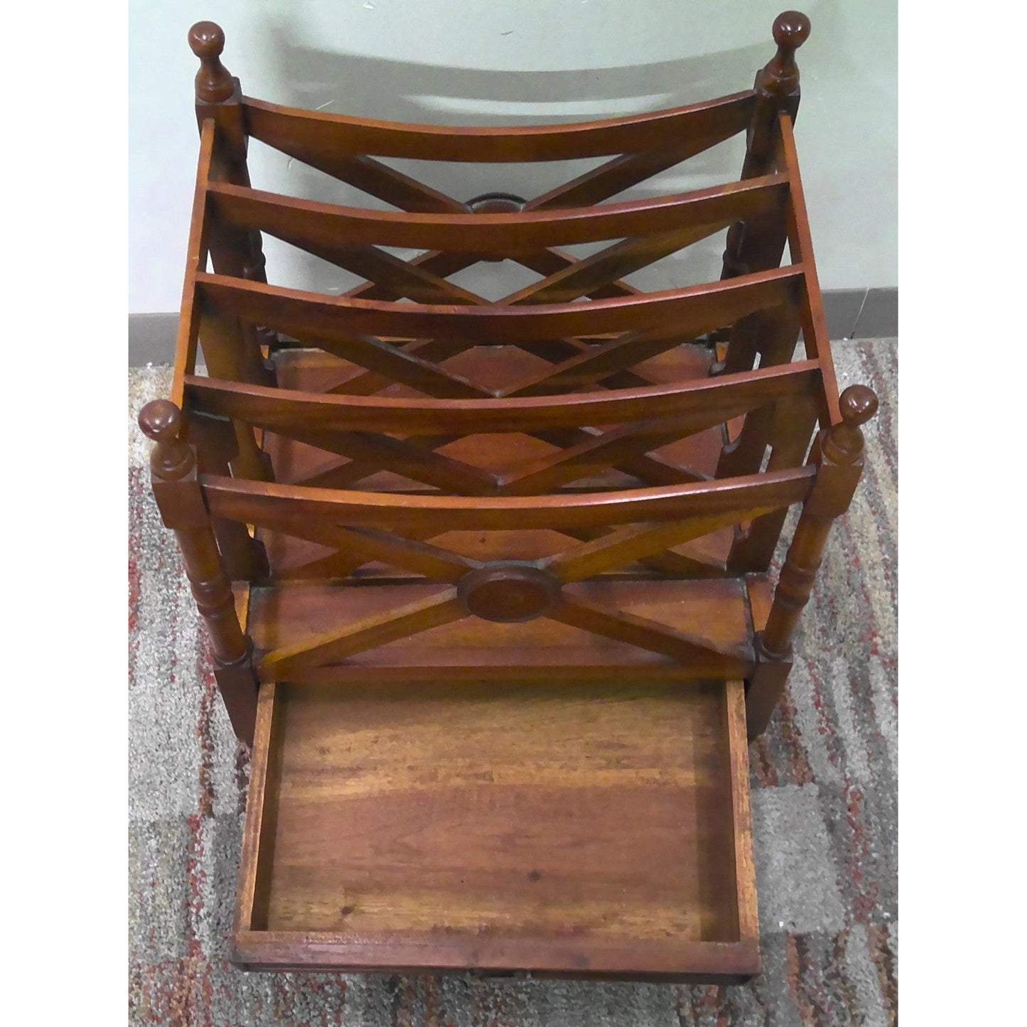 Vintage Wood Magazine Stand with Drawer