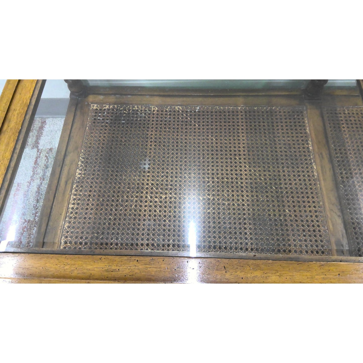 Glass-Top Coffee Table with Cane Shelf