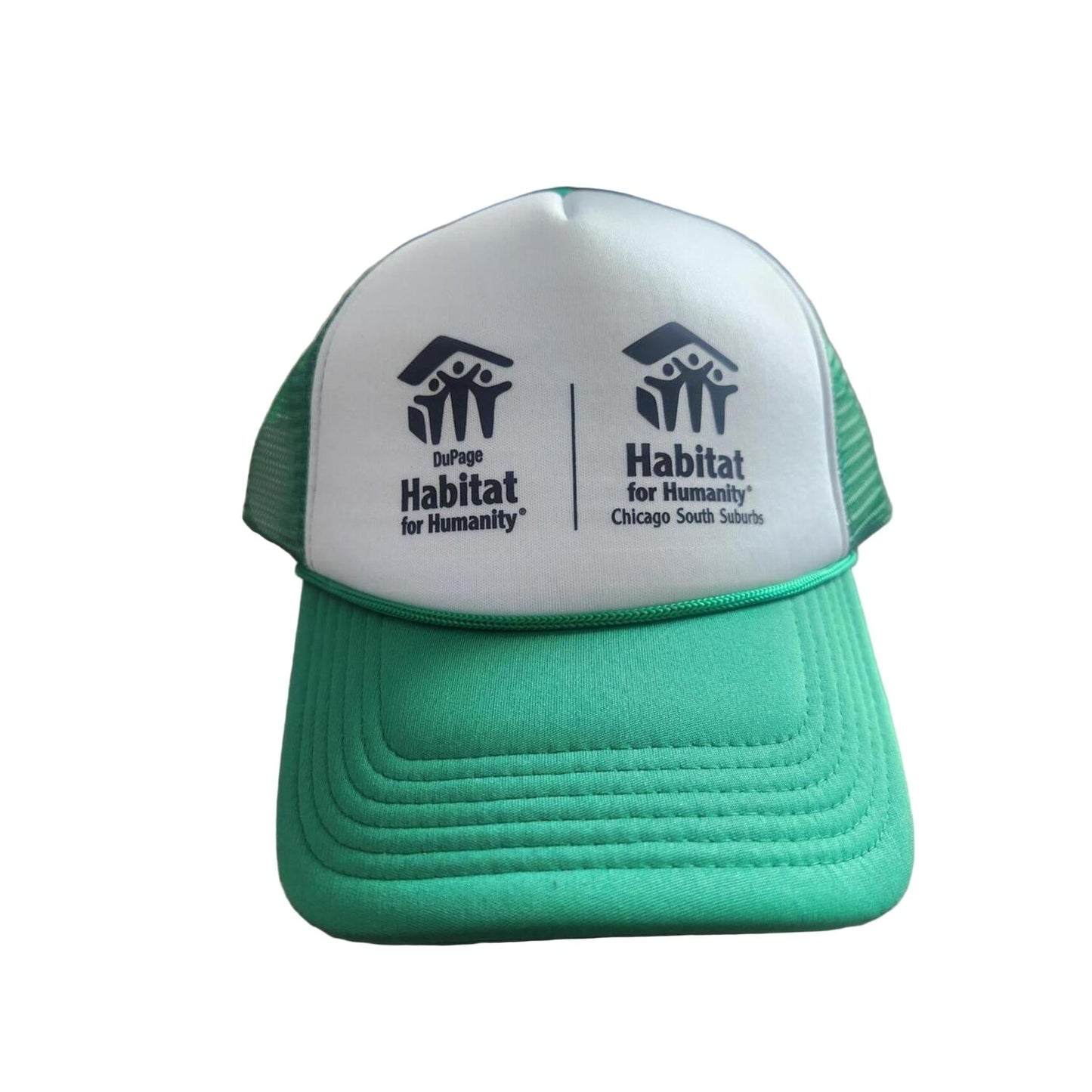 Green and white cap with Habitat for Humanity logos