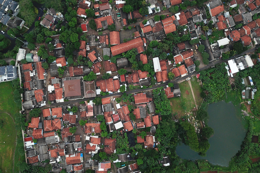 Aerial view of houses in a neighborhood