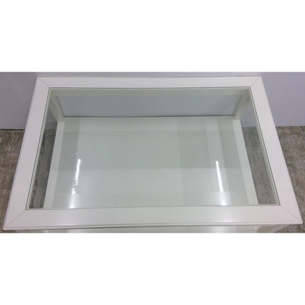 46.5" White Coffee Table with Glass Top