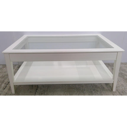 46.5" White Coffee Table with Glass Top