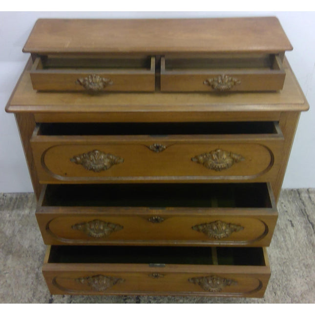 Antique Wood Dresser with Ornate Wood Drawer Pulls