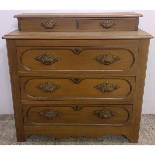 Antique Wood Dresser with Ornate Wood Drawer Pulls