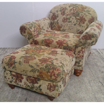 Floral Armchair with Ottoman