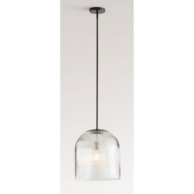 Large Ribbed Glass Pendant Light in Bronze