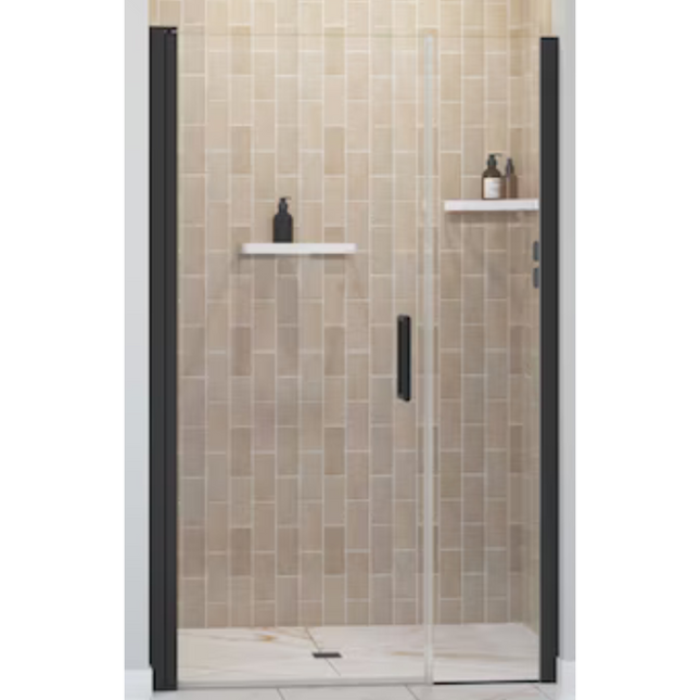 Matte Black 45-in to 47-in W x 68-in H Frameless Clear Glass Pivot Shower Door