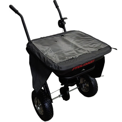 Precision 100 Lb. Capacity Broadcast Spreader with Cover, front left covered