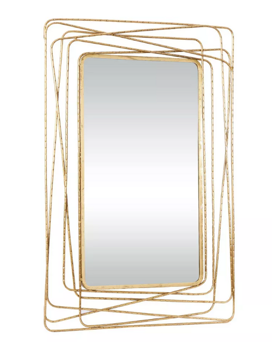 Contemporary Wall Mirror with Thin Gold Metal Frame, front 