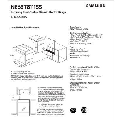 6.3-Cu. Ft. Samsung Smart Electric Slide-In Range
