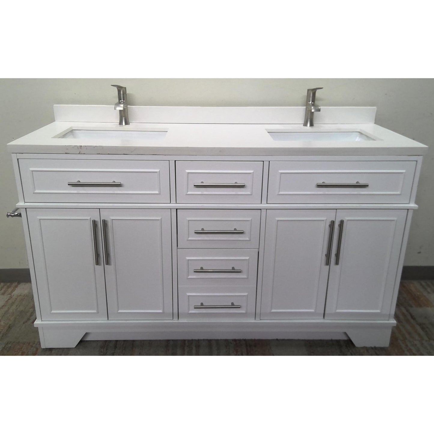 60" White Double Sink Vanity with Engineered Marble Top