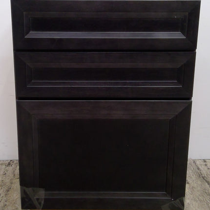 24" Black 3-Drawer Base Cabinet