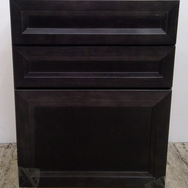 24" Black 3-Drawer Base Cabinet