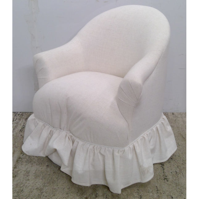 Ruffled Skirt Swivel Accent Chair in Cream
