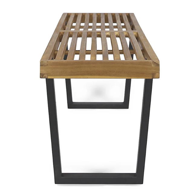 Metal/Solid Acacia Wood Outdoor Bench