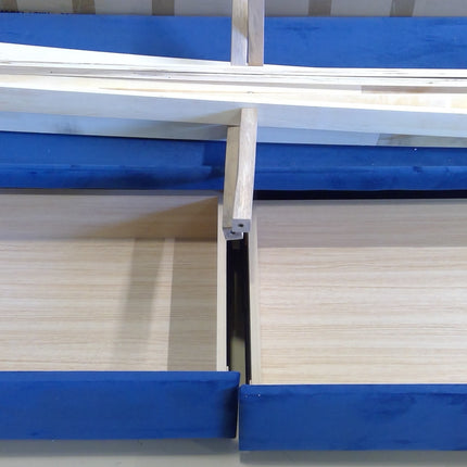 New Blue Upholstered Queen Bed Frame with Two Footboard Storage Drawers
