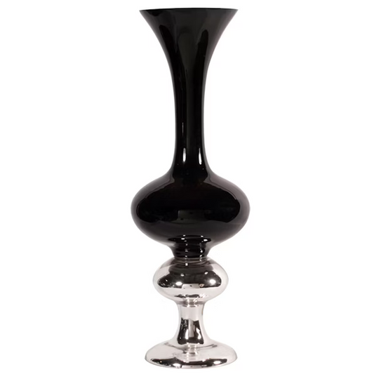 Tall Black Hand Blown Glass Vase