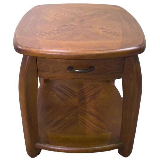 Walnut-Finished End Table with Drawer, front of end table