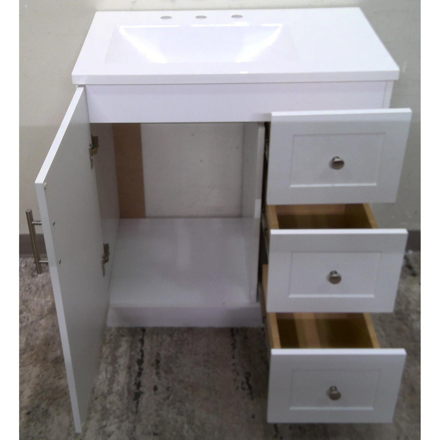 30" True White Single Sink Bathroom Vanity with White Cultured Marble Top