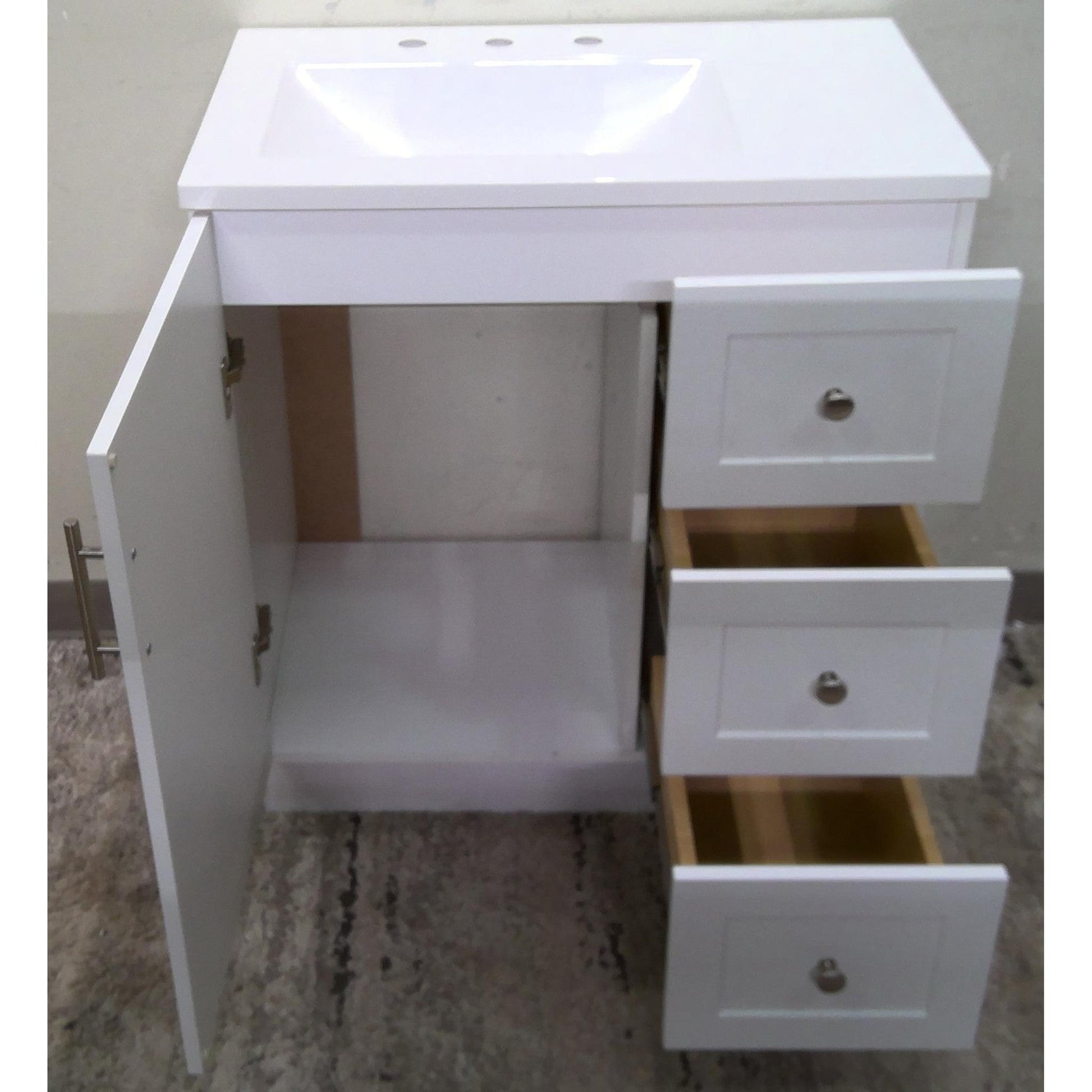 30" True White Single Sink Bathroom Vanity with White Cultured Marble Top