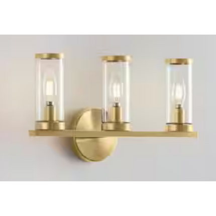 16.625 in. 3-Light Brass Bathroom Vanity Light Fixture