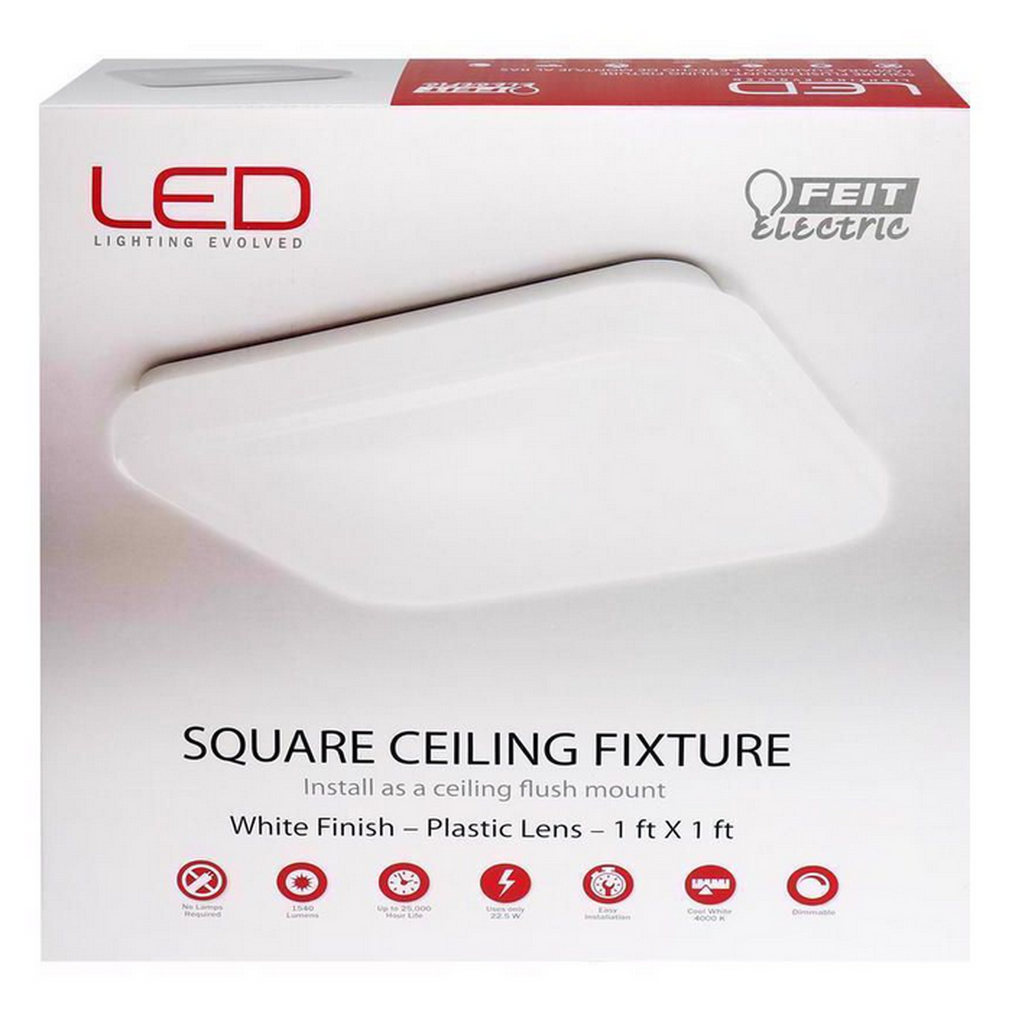 12" Square White LED Ceiling Light Fixture